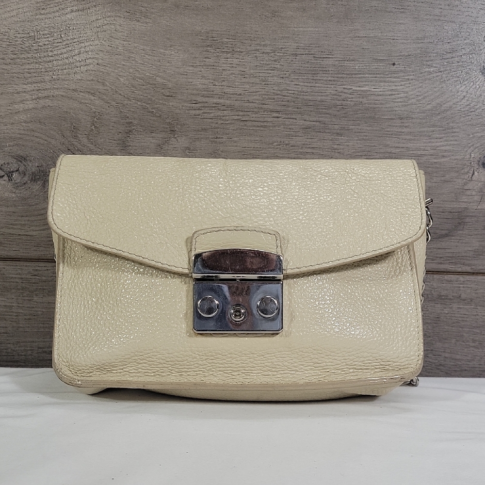 Laurent Effel Cream Italian Leather Crossbody Bag with Silver Hardware